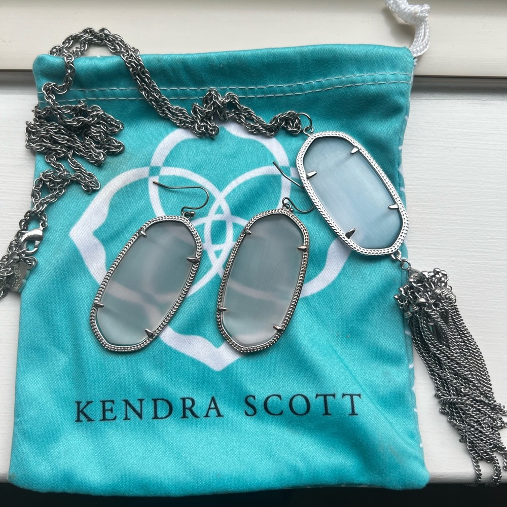 Kendra Scott grey Danielle earrings and matching Rayne necklace